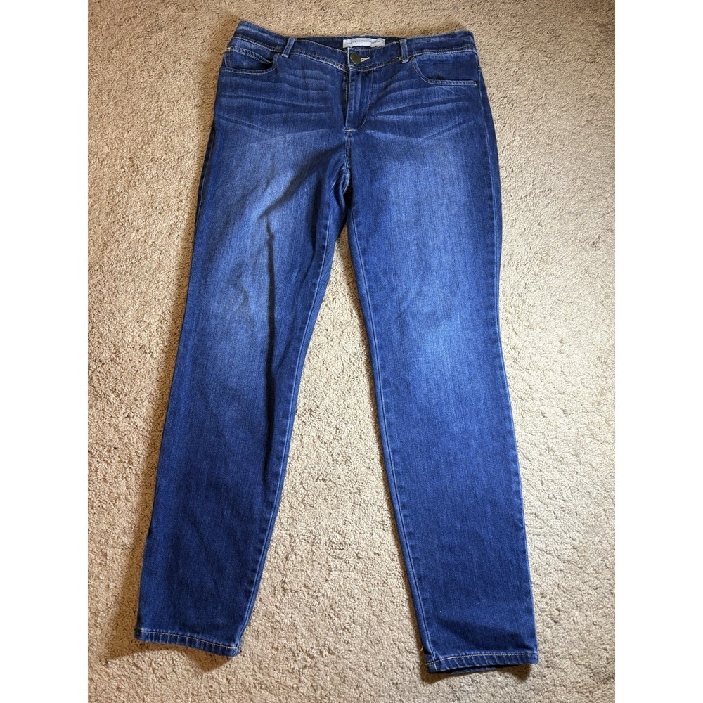 Chicos Platinum Jeans Women 1 Dark Blue Denim Tapered Leg Mid Rise Preppy‎